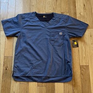 Carhartt Men's Dark Gray V-Neck Scrub Top Short Sleeve, Compartment Pocket